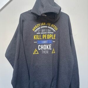 Men’s XL Brazilian Jiu Jitsu grey hoodie with front pocket- Martial arts combat